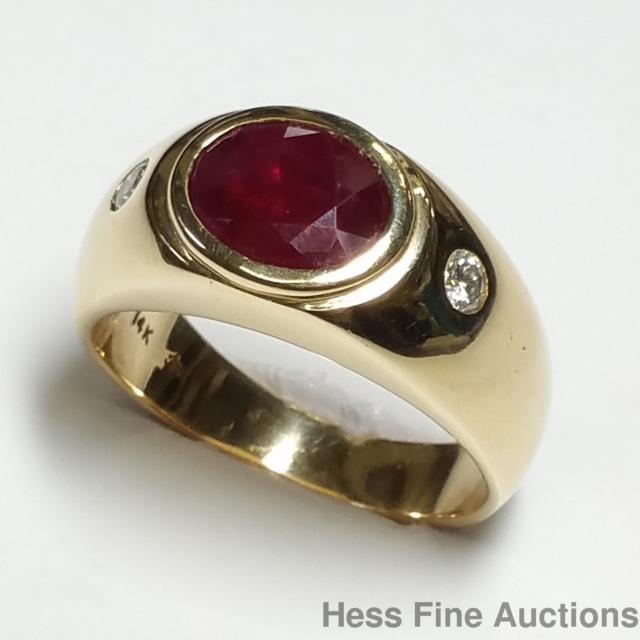 Natural Ruby Diamond Gold 14k Mens 14.8 gram Massive Vintage Ring eBay