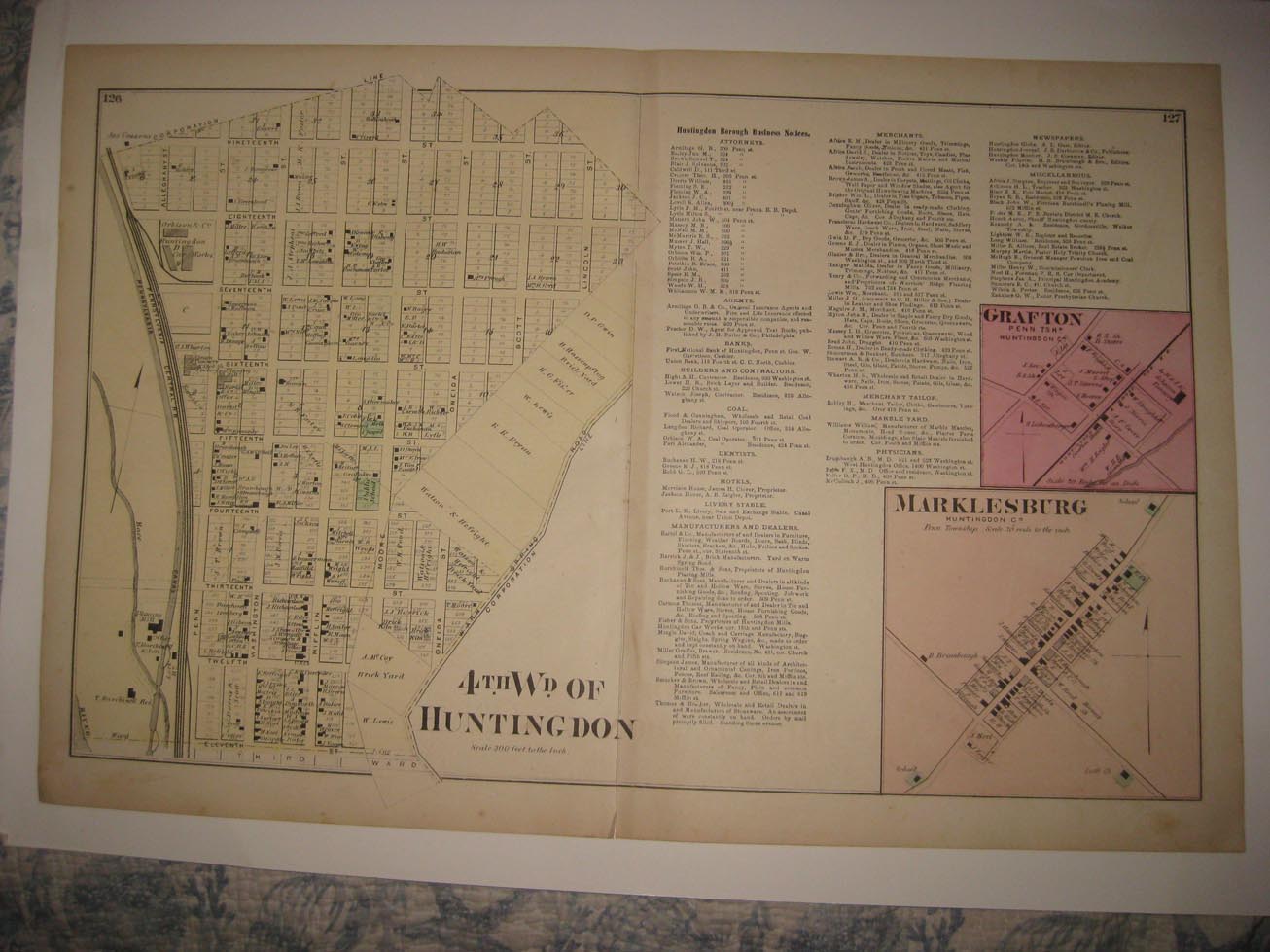 ANTIQUE 1873 HUNTINGDON CITY 4TH WARD GRAFTON MARKLESBURG PENNSYLVANIA