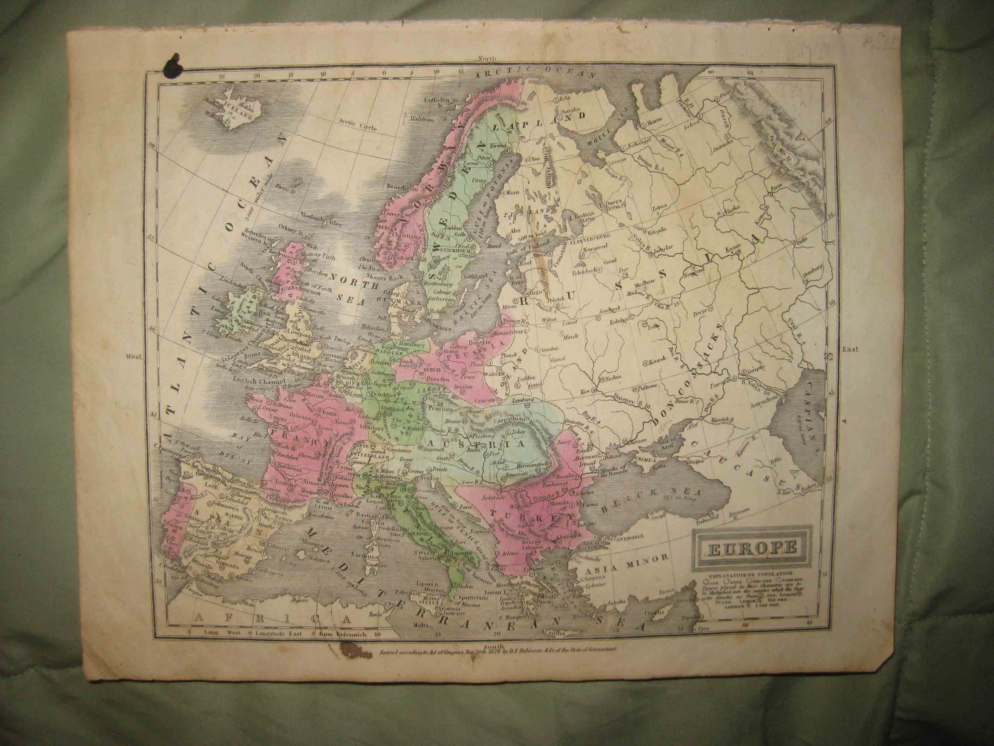 fine antique 1829 europe dated map russia prussia