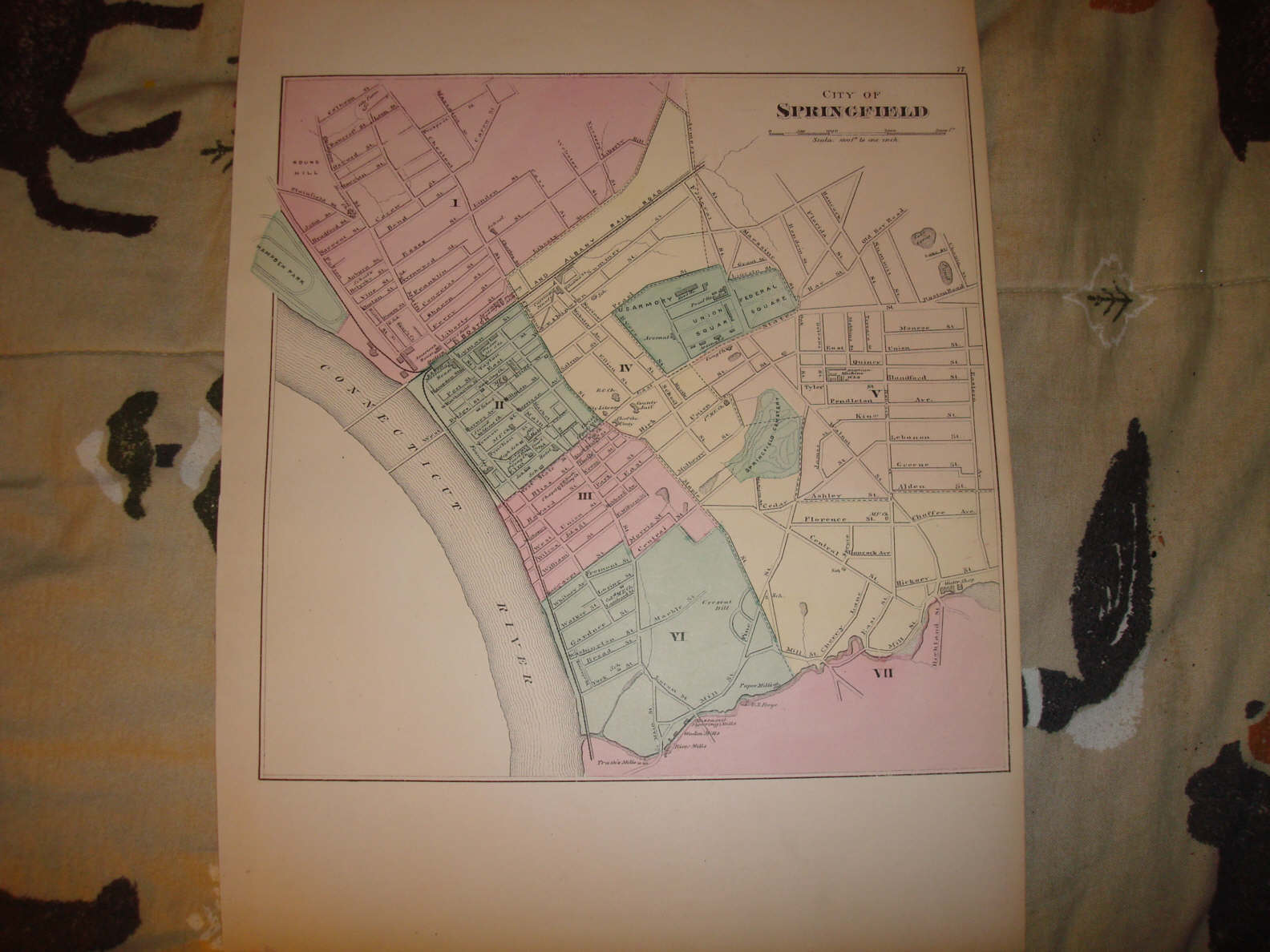 1871 SPRINGFIELD WORCESTER MASSACHUSETTS ANTIQUE MAP NR