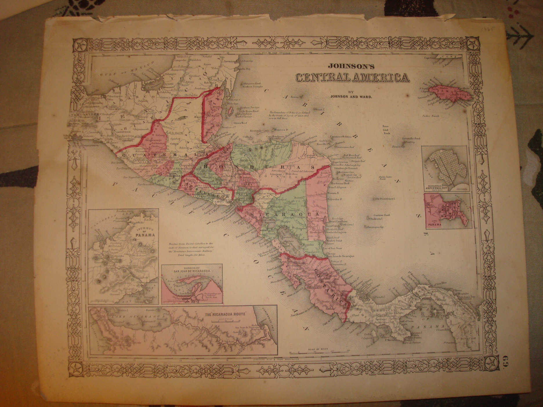 ANTIQUE JOHNSON CENTRAL AMERICA MAP JAMAICA PANAMA NR