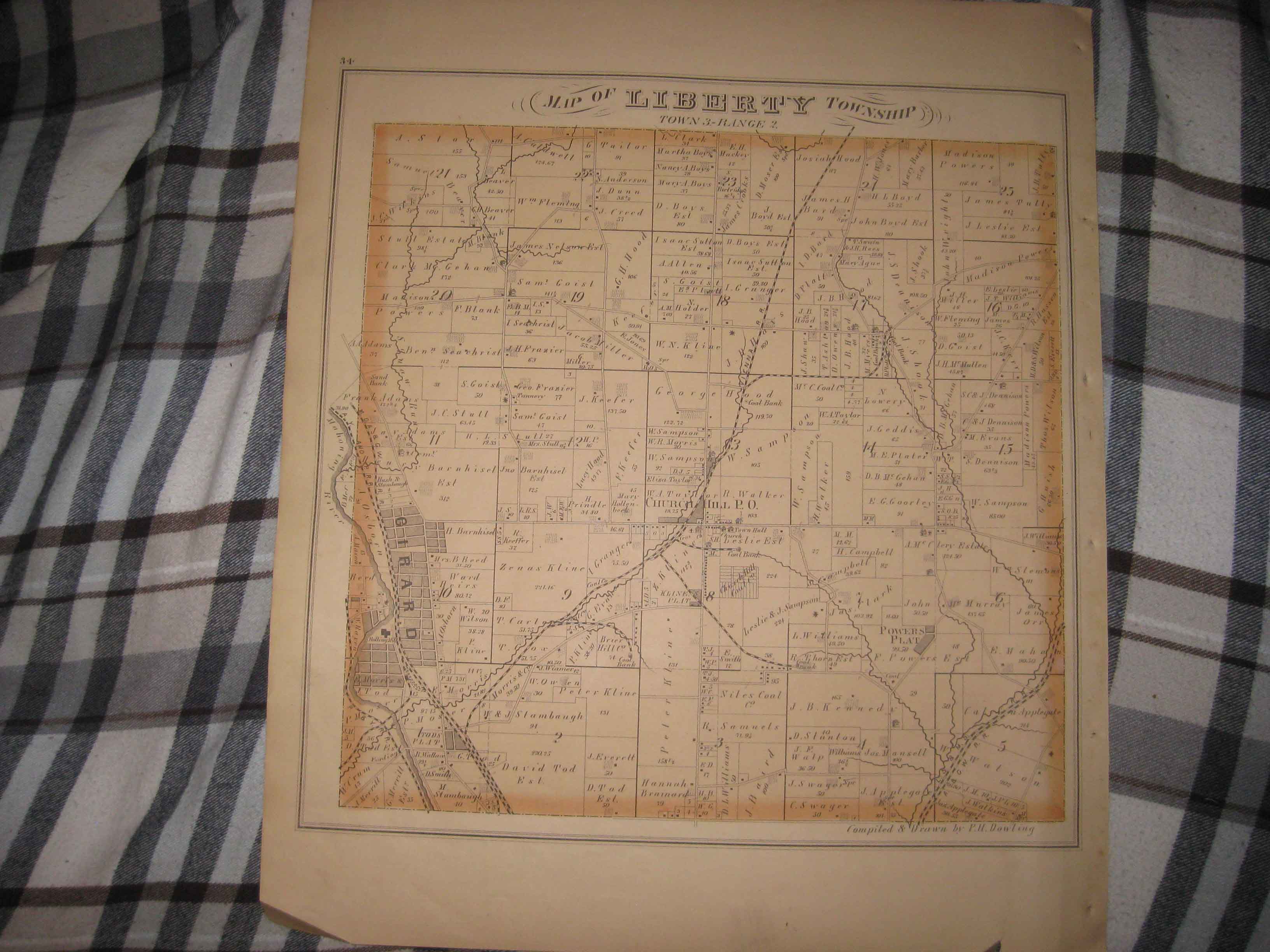 Antique 1875 Liberty Township Girard Church Hill Trumbull County Ohio Hndclr Map Ebay 2909