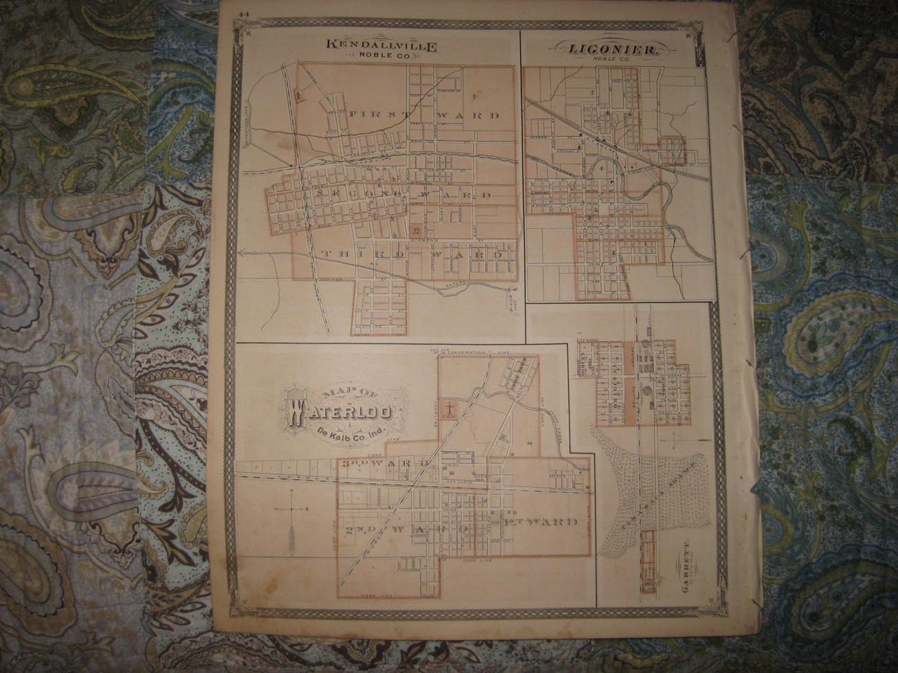 RARE ANTIQUE KENDALLVILLE WATERLOO LIGONIER GARRETT INDIANA MAP FORT
