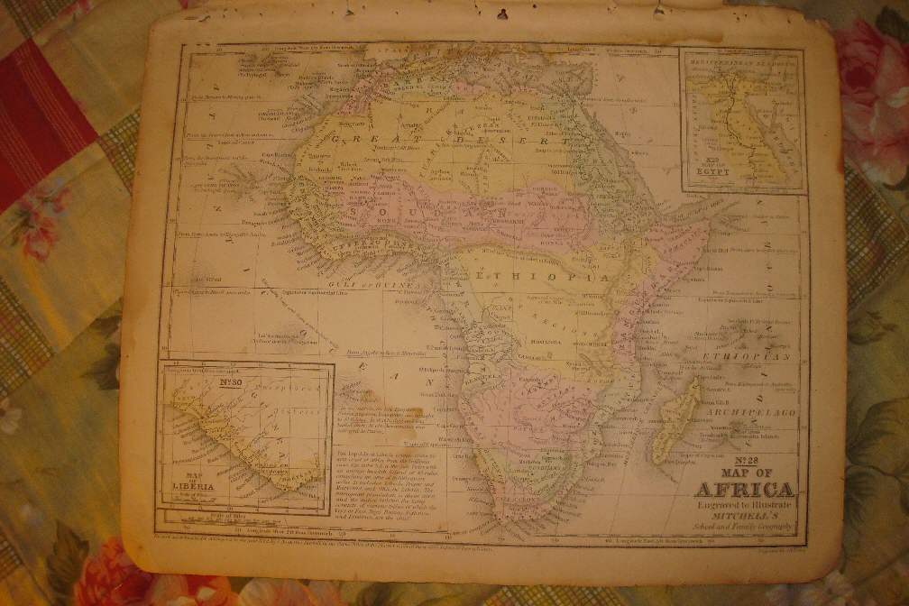 1852 ANTIQUE HANDCLR AFRICA MAP LIBERIA SLAVERY COAST N
