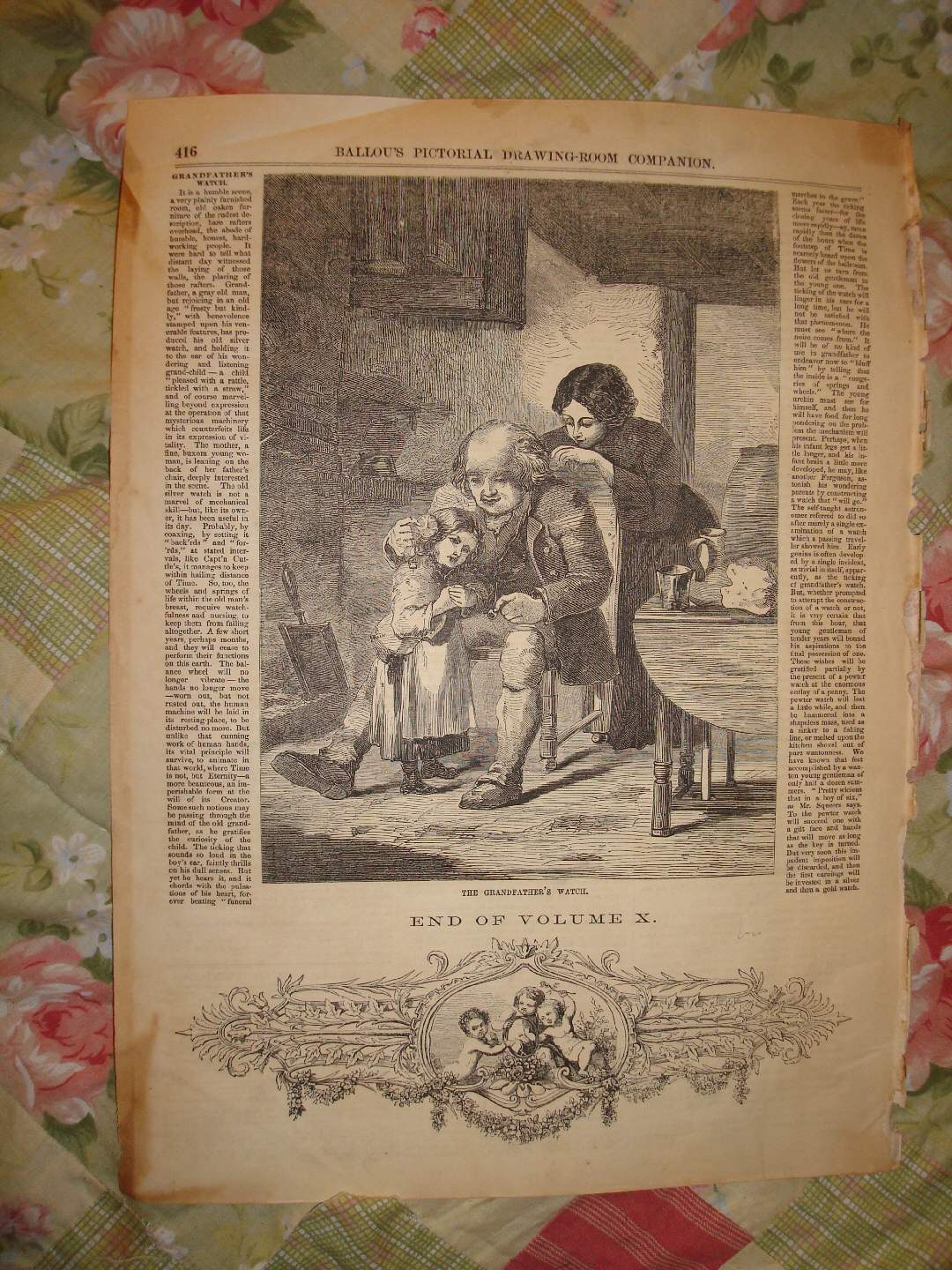 1856 ANTIQUE PRINT GRANDFATHERS WATCH GRANDFATHER NR