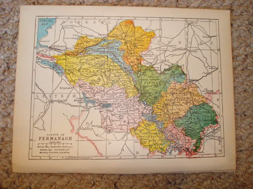 COUNTY FERMANAGH IRELAND ANTIQUE MAP ENNISKILLEN NiceNR