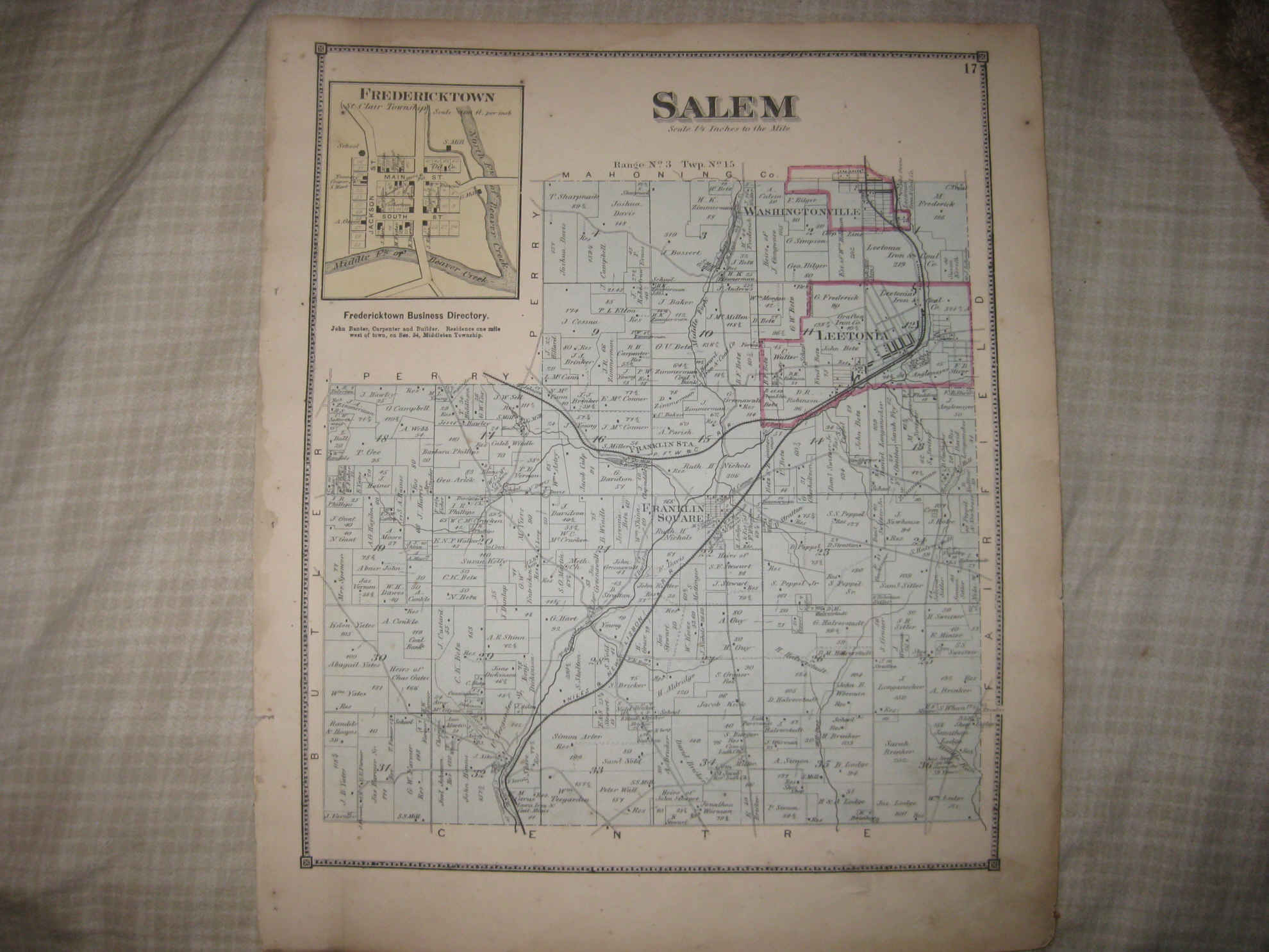 ANTIQUE 1870 SALEM TOWNSHIP LEETONIA WASHINGTONVILLE COLUMBIANA COUNTY OHIO MAP eBay