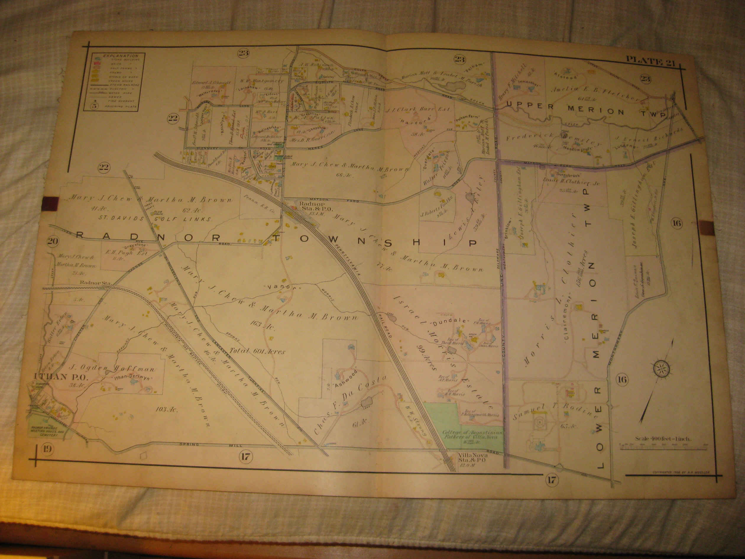 ANTIQUE 1908 RADNOR LOWER MERION TOWNSHIP ITHAN VILLANOVA PENNSYLVANIA