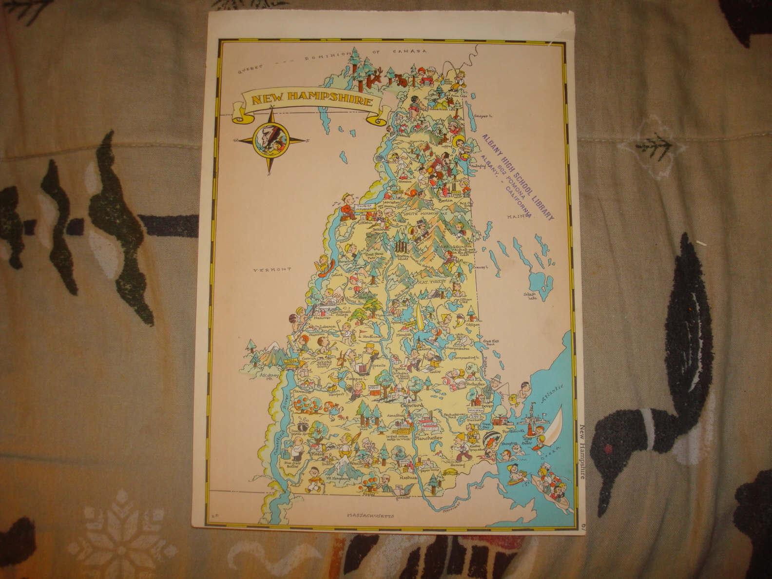 ANTIQUE NEW HAMPSHIRE MAP OUR USA A GAY GEOGRAPHY NR
