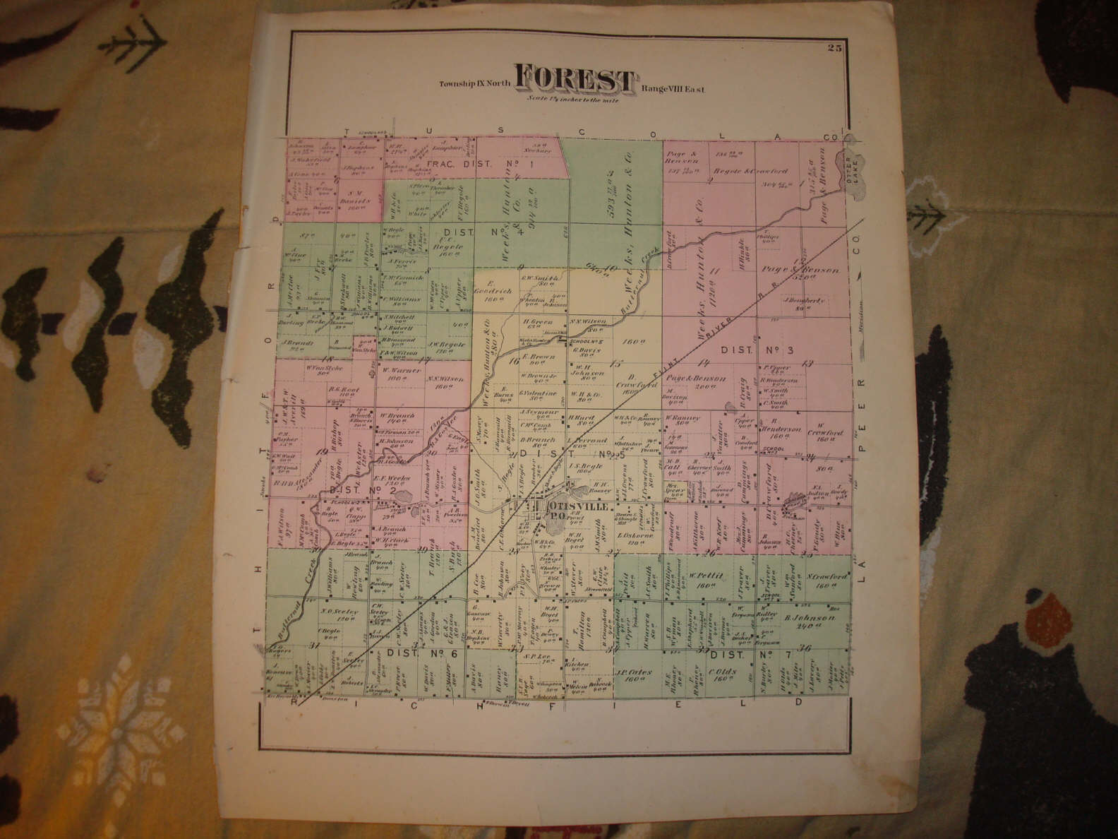 1873 FOREST TOWNSHIP OTISVILLE MICHIGAN ANTIQUE MAP NR