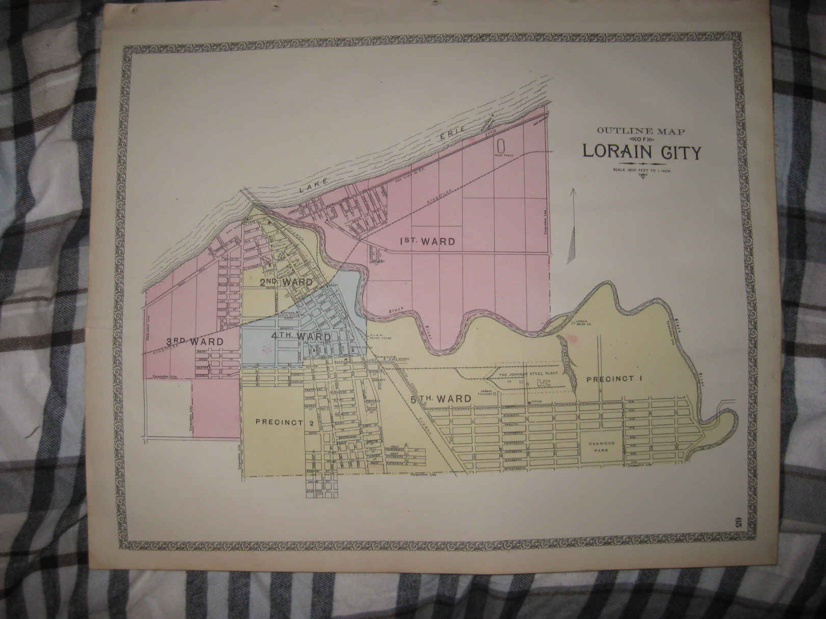 ANTIQUE 1896 LORAIN CITY LORAIN COUNTY OHIO HANDCOLORED MAP RAILROAD ...