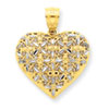 14k & Rhodium Solid Diamond-cut Open-Backed Mesh Floral Heart Pendant