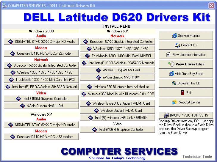 ... Services : DELL Drivers - Latitude D620 Drivers Install Kit On CD