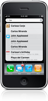 Spotlight Search results on iPhone 3GS.