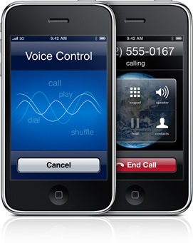 The Voice Control screen and a call screen.