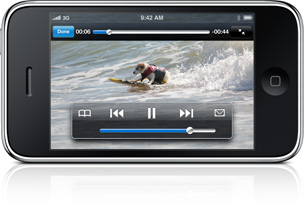 The YouTube application playing a video of a surfing dog.