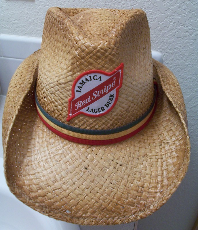 Picture It Here Jamaica Red Stripe Lager Beer Straw Cowboy Hat NWT