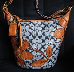 coach bleecker denim floral tote