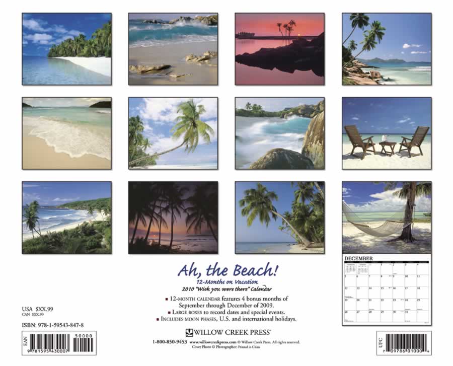 backside of calendar