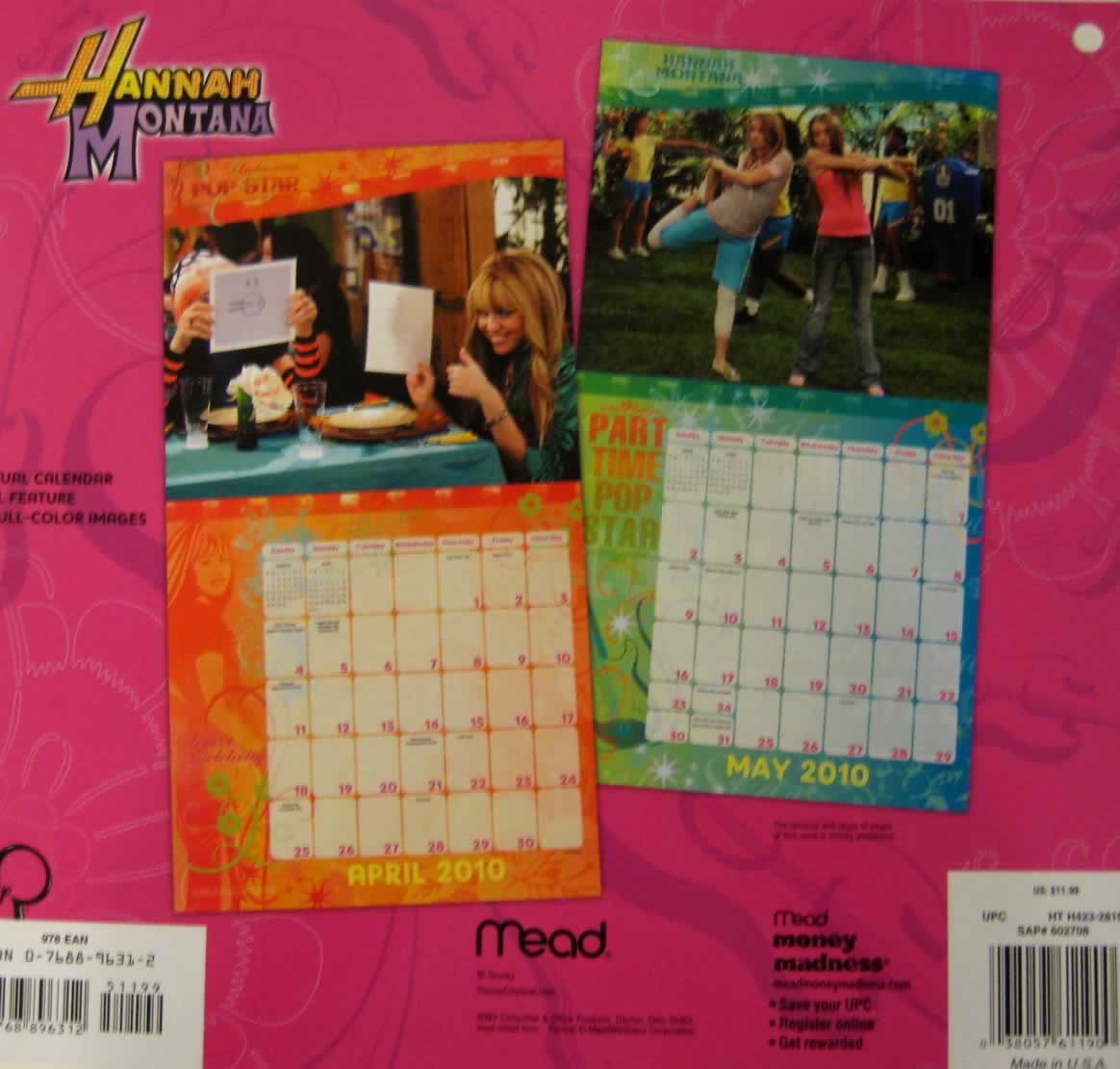 backside of calendar