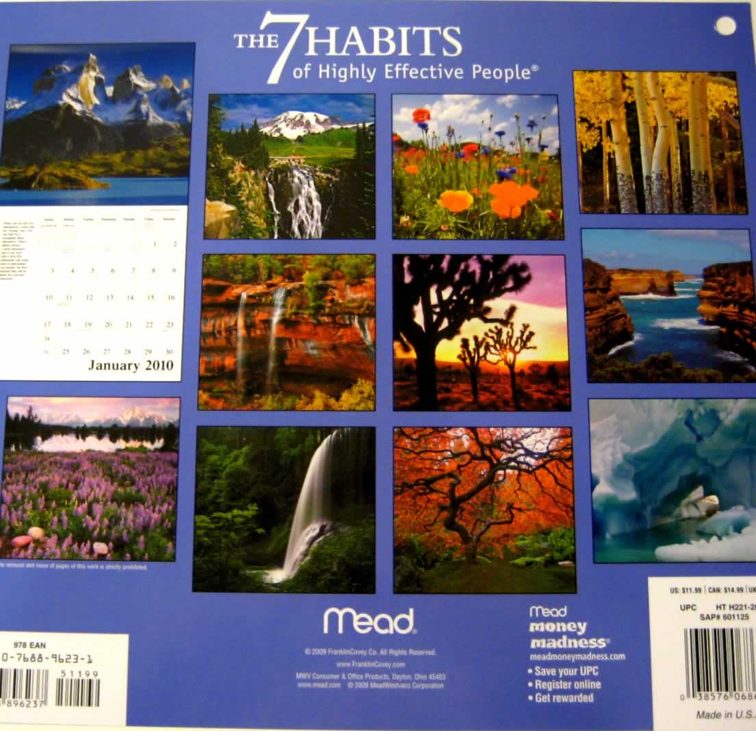 backside of calendar