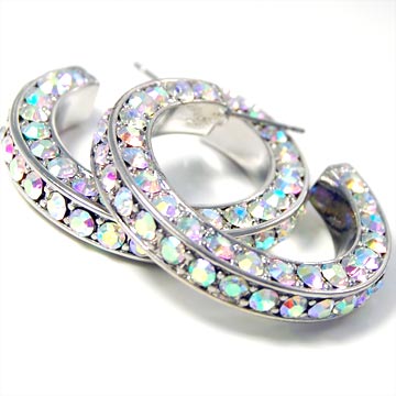 Triple-Sided Rhinestone Hoop Earrings