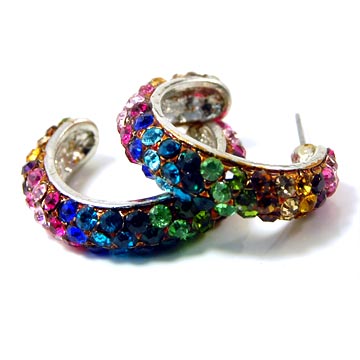 Rhinestone Small Hoop Earrings - 15mm