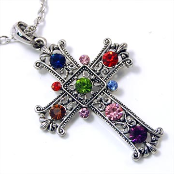 Crystal, Floret Cross Necklace