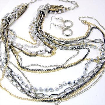 Multi-Chain & Pearl Long Necklace Set