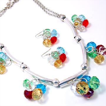 Faceted Crystal Clustered Pipe Necklace Set