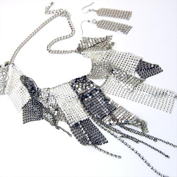 Two Layered Meshed Chain Necklace Set