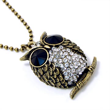 Crystal Black Eye Owl Necklace