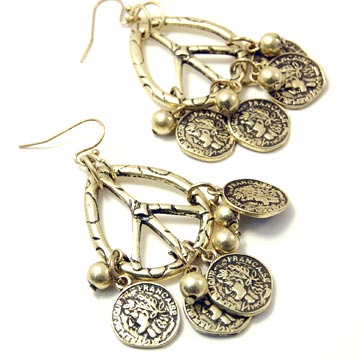 Lucky You Coin Peace Dangle Earrings