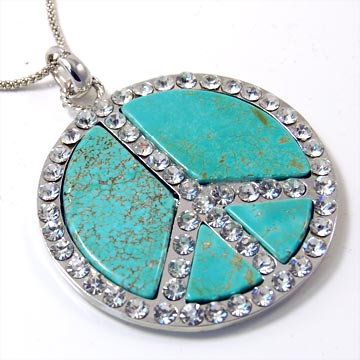 Turquoise Peace Sign Long Necklace