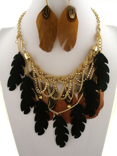 Necklace set - wt brn/ gold