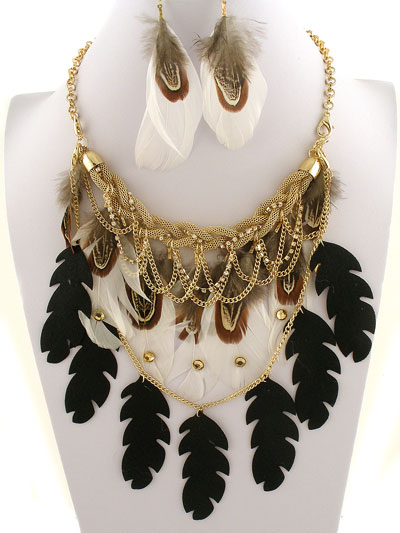 Necklace set - wt brn/ gold