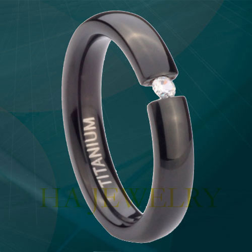 4MM BLACK TITANIUM DOME ROUND CZ TENSION RING SIZE 6