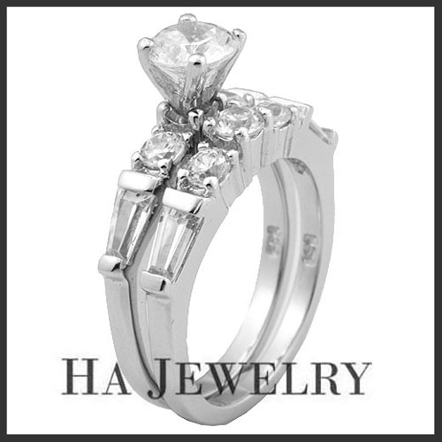 2.4CT BAGUETTE CUT RD CZ SILVER 925 SET RING SZ 6-9