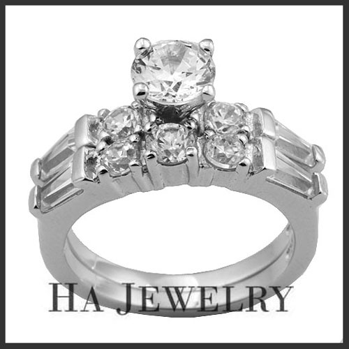 2.4CT BAGUETTE CUT RD CZ SILVER 925 SET RING SZ 6-9