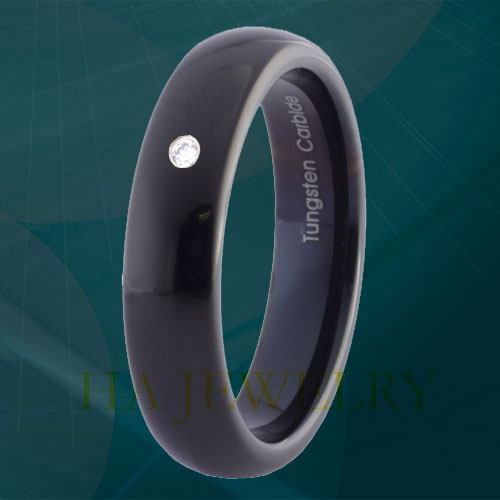 5MM BLACK TUNGSTEN CZ WEDDING UNISEX BAND RING SIZE 4