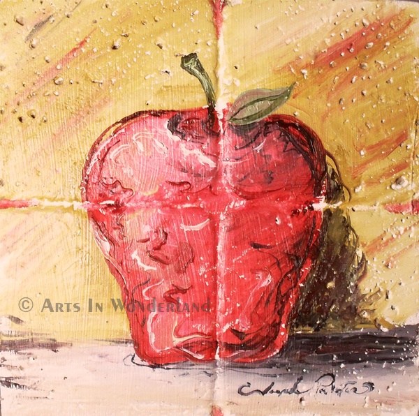 arts in wonderland,apple a day,apple,still life,joe palotas,oil original