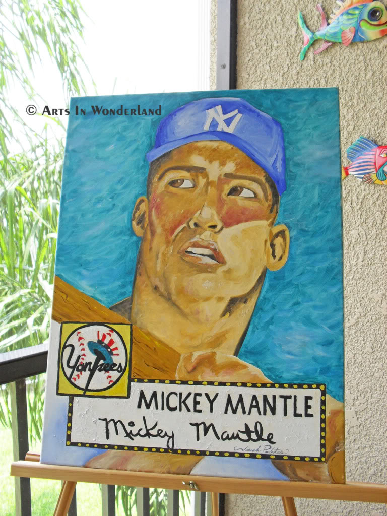 mickey mantle rookie card 1952,arts in wonderland,original painting