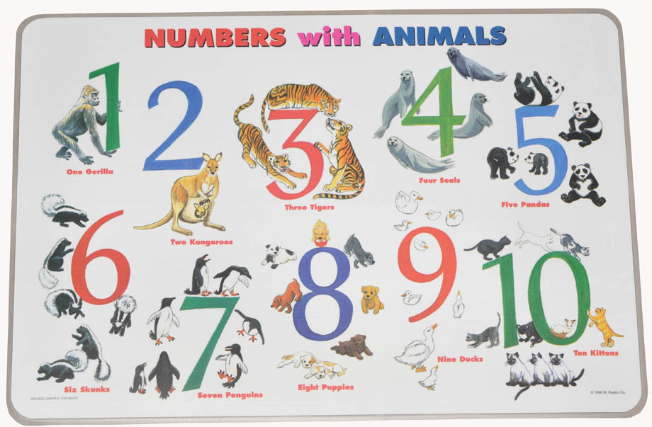 NUMBERS with ANIMALS Educational Early Learning Preschool Placemat