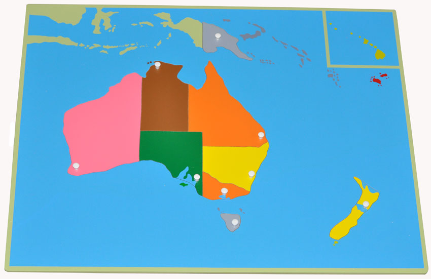 MONTESSORI WOODEN Puzzle MAP of AUSTRALIA with Knobs - GEOGRAPHY Homeschool