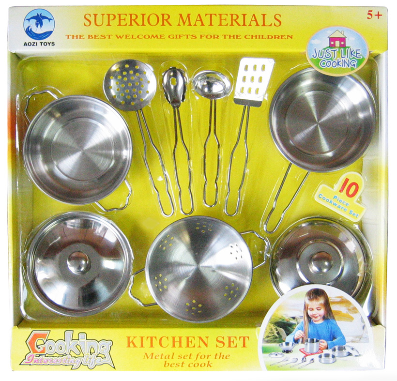 STAINLESS STEEL Toy Kitchen Set Cookware for Pretend Play - 11 pieces