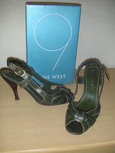 Sz 9 NINE WEST GREEN SANDALS LEATHER QUALITY SHOES £65