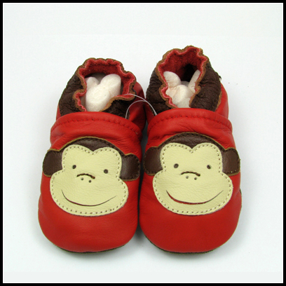 Red Soft Sole Leather Baby shoes Lovely Monkey 12-18m