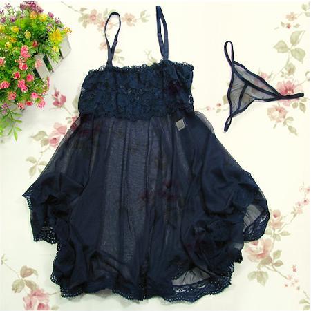 Sexy Lingerie Dark Blue Lace floral Babydoll G String