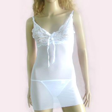 Sexy Lingerie White Halter Bridal Chemise G String 