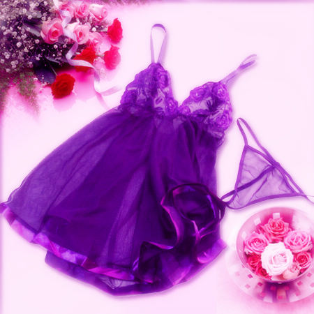 Lingerie Purple Lace Chemises Sexy Underwear Thong 001